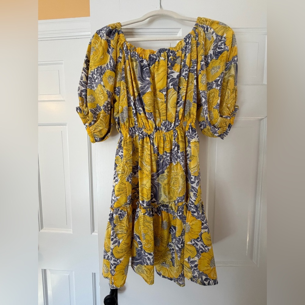 Love Yellow and Gray Floral Midi Dress